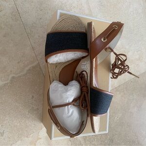 Michael Kors Lilah Flat Strappy Sandal Denim Canvas NIB